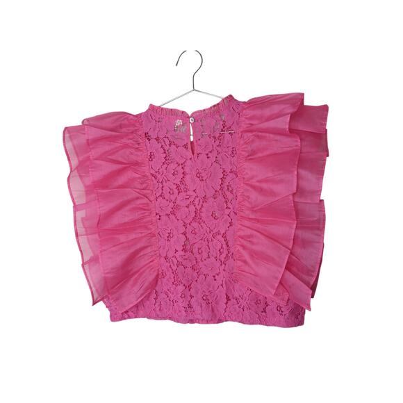 New without Tags POL Pink Lace Ruffle Flutter Sleeve Blouse Top Size Small - Picture 11 of 16
